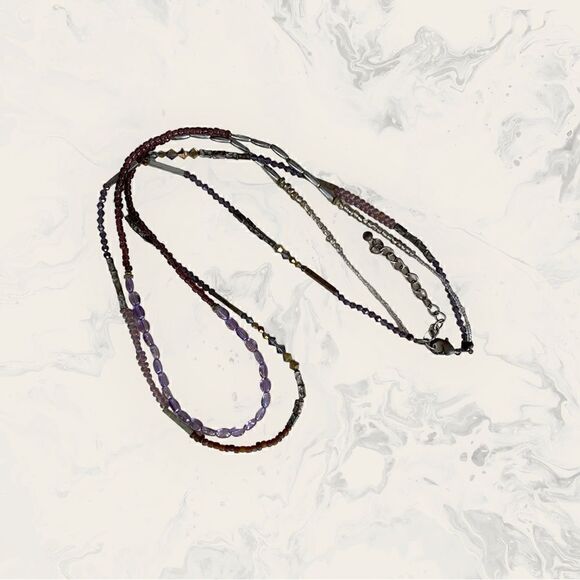 Chico’s Lavender, Gold & Silver Double Strand Beaded Necklace - Picture 1 of 6
